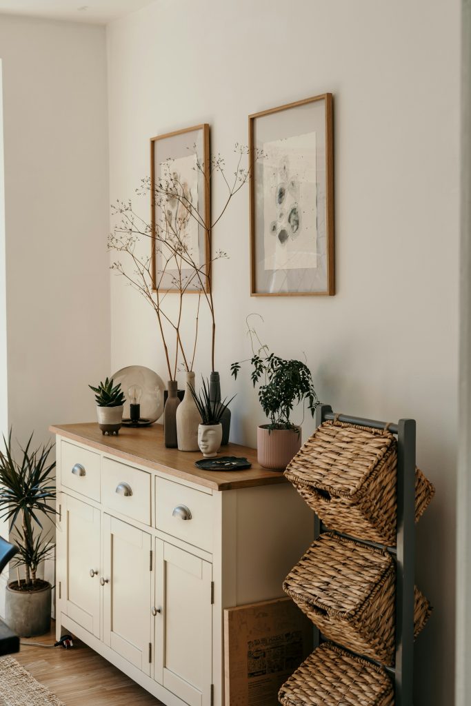 Neutral sideboard with decorations